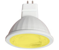 Ecola MR16   LED color  9,0W  220V GU5.3 Yellow Желтый (насыщенный цвет) прозрачное стекло (композит) 47х50 Истра